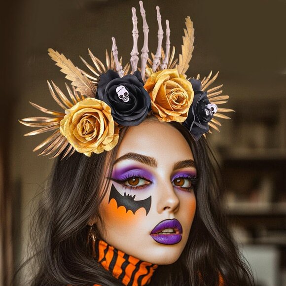 Day of the Dead Flower Crown Black Headband main image 4